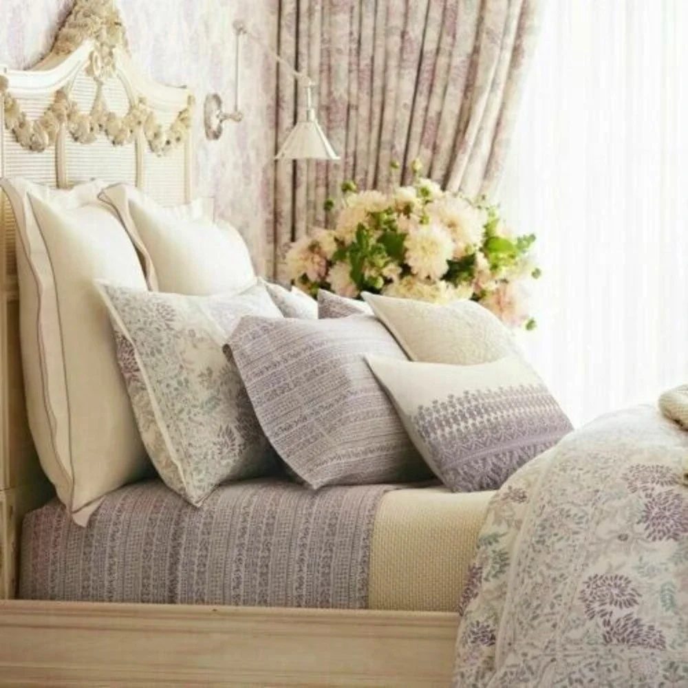 Ralph Lauren Home Alessandra Hayden Twin Flat‎ Sheet Bedding purple Cream
